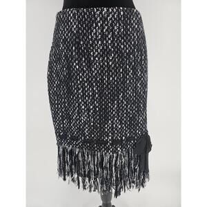 Rickie Freeman for Teri Jon Tweed Finge Skirt 6 Black White Wool‎ With Bow